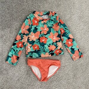 Carter's Girls Orange and Green Rashguard Swim Set